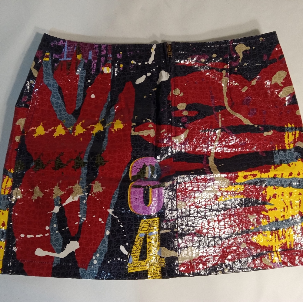 Express Multicolor Abstract Print Mini Skirt - Red, Yellow, Purple, Blue, Black